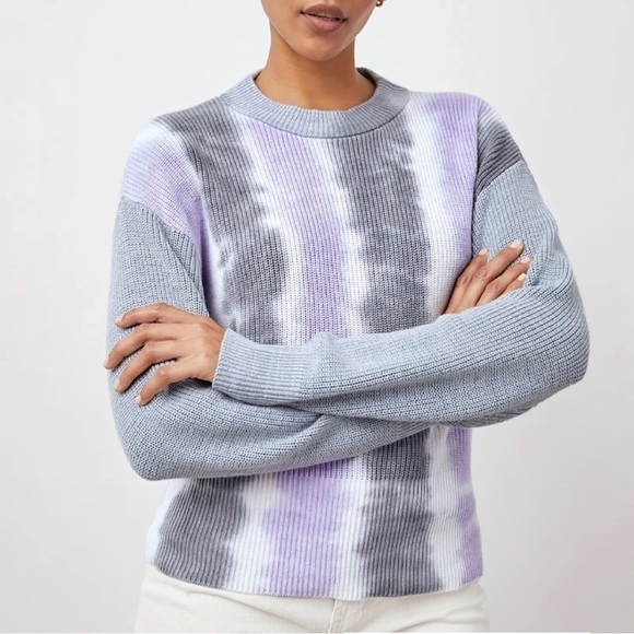 NEW Rails Karis Cotton Cashmere Rib Knit Pullover Sweater Aqua Tie Dye Small - Picture 2 of 16